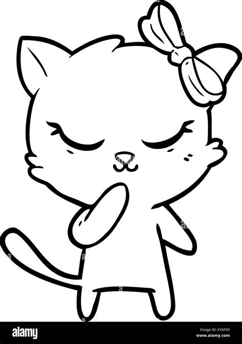 Cute Cartoon Cat With Bow Stock Vector Image Art Alamy