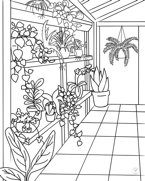 I made a Greenhouse Coloring page for everyone! : houseplants