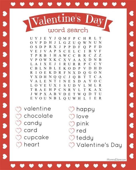 Printable Valentines Day Word Search Musely