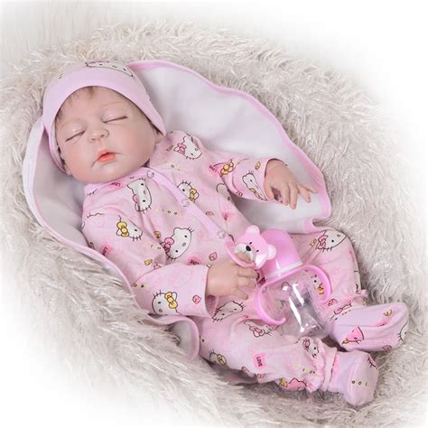 23full Body Silicone Reborn Baby Sleeping Reborn Pink Clothes Babies