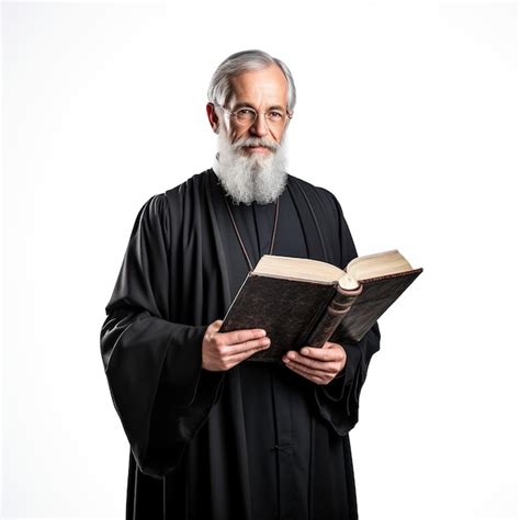 Premium Ai Image Mature Male Priest Holding A Bible On White Background