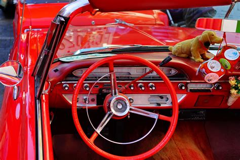 Free Images Retro Interior Red Nostalgia Steering Wheel