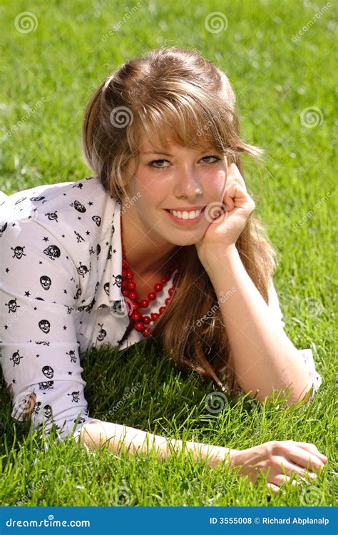 Pretty Teen Girl On Grass Stock Photo Image Of Attractive 3555008