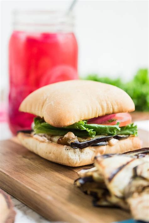 Grilled Eggplant Sandwiches With Sriracha Mayo Pickled Red Onions