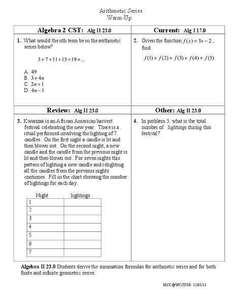 Arithmetic Series Lesson Plan For 9th 12th Grade Lesson Planet