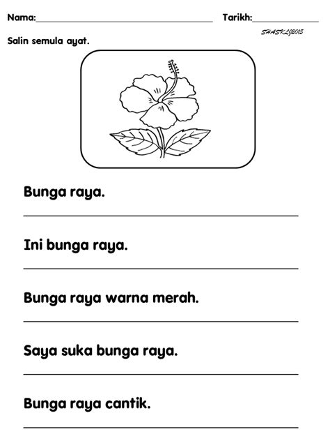 Lembaran Kerja Bahasa Melayu Prasekolah Tema Bunga Le Vrogue Co