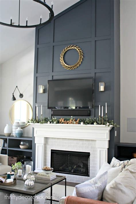 Dramatic Fireplace Wall Makeover High Ceiling Living Room Home