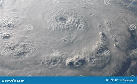 Satellite View Of A Large Hurricane With A Well Defined Eye Stock
