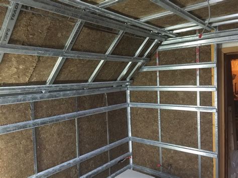 Faced and unfaced options shown. Room within a room Soundproofing framing Showing acoustic ...
