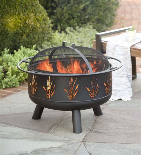 Wood Burning Fire Pit With Cattail Cutout Design Plowhearth