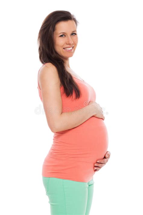 Mujer Hermosa Embarazada Aislada En Blanco Foto De Archivo Imagen De