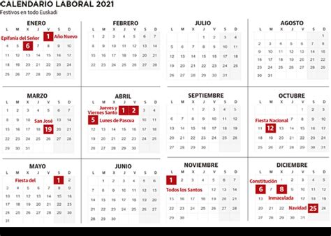 Calendario Laboral De Euskadi Con Festivos El Diario Vasco Aria