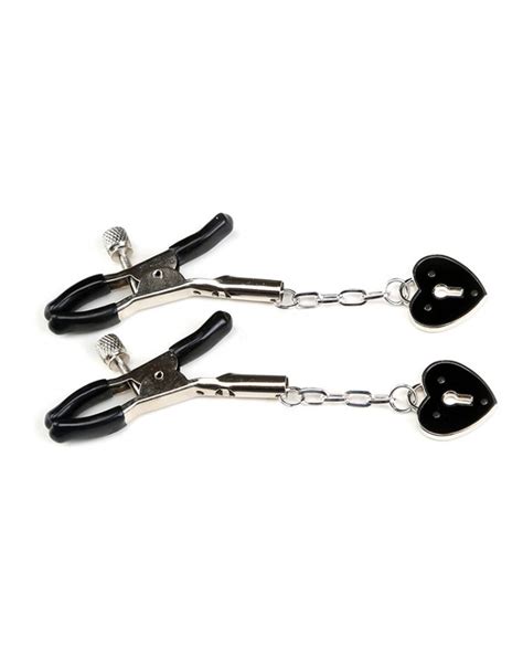 Mini Beginner Nipple Clamps With Black Lacquered Hearts Female Sexual