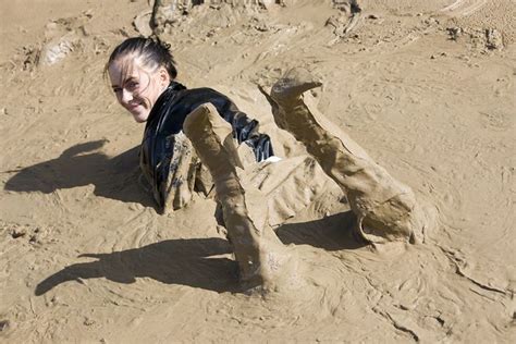 Maria W Wearing Leather And Pvc Jacket Into Deep Deep Mud Muddy High
