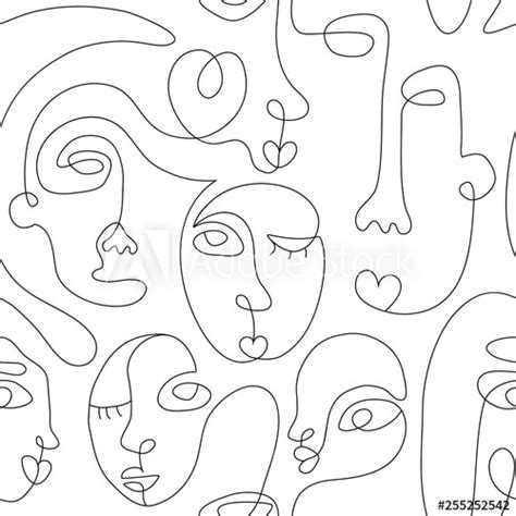 Framed art print by livdeco. One line drawing abstract face seamless pattern. Modern ...