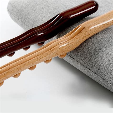 Beads Gua Sha Massage Stick Carbonized Wood Back Body Meridian Scrapping Therapy Wand Muscle