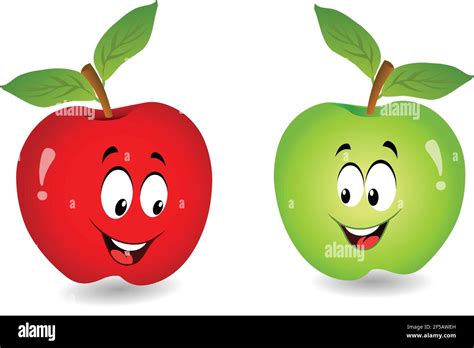 Green And Red Apple Cartoon Vector Illustration Isolated On White