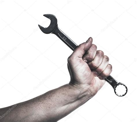 Mechanic Hand Hold Spanner Tool In Hand — Stock Photo © Fotofabrika