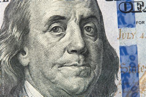 Benjamin Franklins Face On The Us 100 Dollar Bill Franklin On One Hundred Dollar Bill Detail