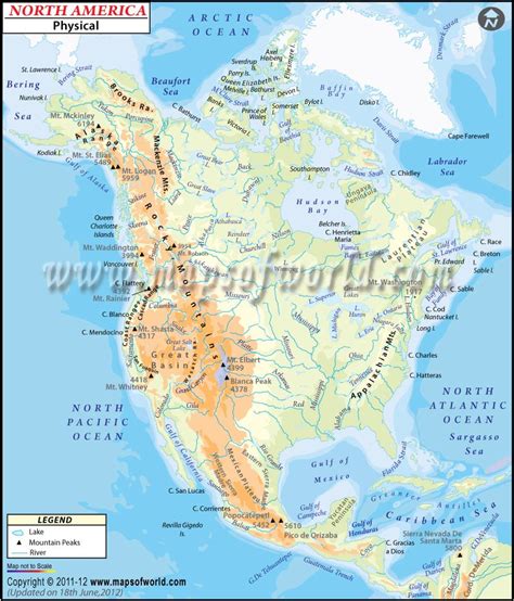 Physical Map Of North America North America Map America Map World