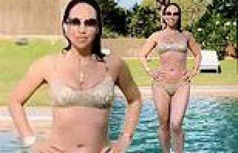 Myleene Klass 43 Showcases Her Incredible Bikini Body In A Tiny Gold