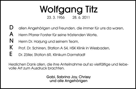 Traueranzeigen Von Wolfgang Titz Vrm Trauer De