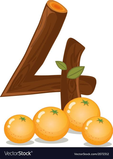 Four Oranges Vector Image On Vectorstock Numbers Preschool Summer