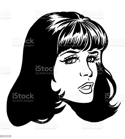 Close Up Of Dark Haired Woman Stock Illustration Download Image Now Black And White One