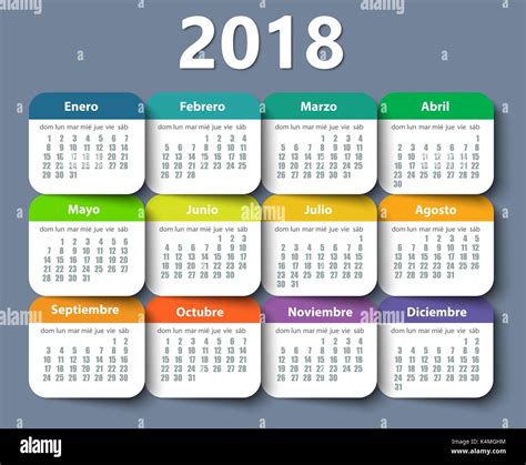 Calendar 2018 Year Vector Design Template In Spanish Stock Vector Art