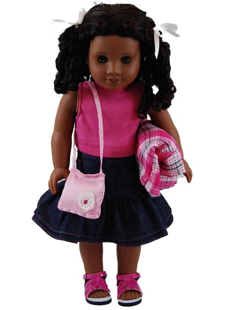 Plaid Jacket And Denim Doll Clothes Skirt Set For 18