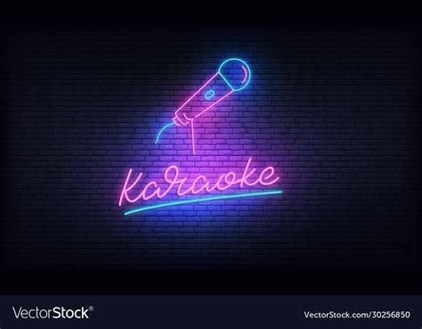 Karaoke Neon Billboard Neon Sign With Microphone Vector Image