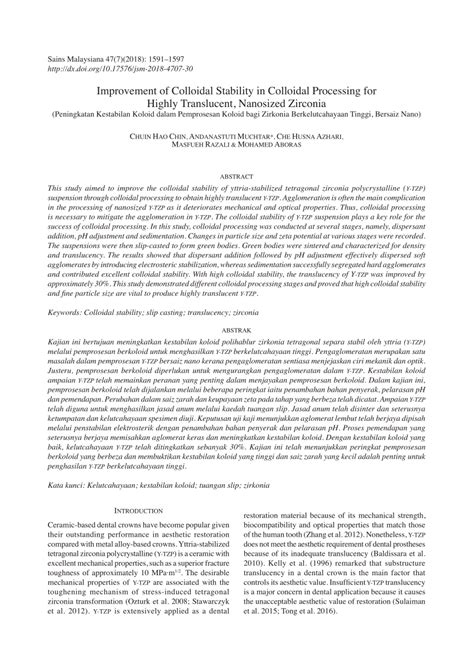 Pdf Improvement Of Colloidal Stability In Colloidal Processing For