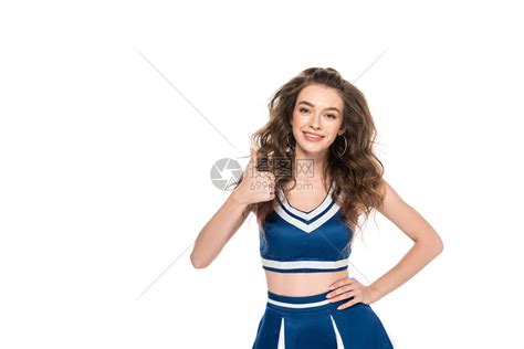 穿着蓝制服的快乐感啦队女孩在白衣上露出高清图片下载 正版图片504024423 摄图网