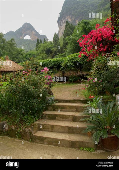 View To Moon Hill In Beautiful Garden Yangshuo China Stock Photo Alamy