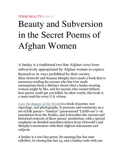 Doc Beauty And Subversion In The Secret Poems Of Afghan Women