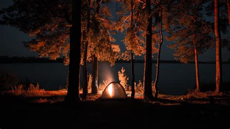 Tent Campfire Camping Night Nature 4k Hd Wallpaper