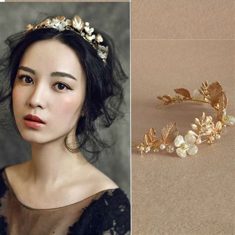 New Design Wedding Gold Leaf Tiara Bridal Pearl Headband Handmade Hair