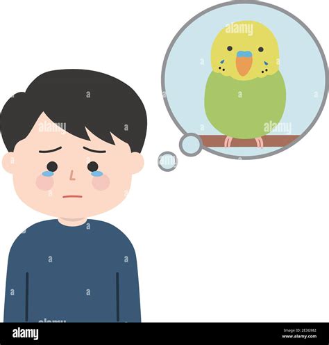 Man Dealing With The Death Of His Pet Parakeet Vector Illustration