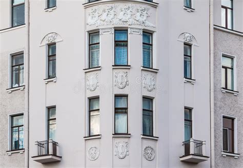 Windows In A Row On Facade Of Apartment Building Stock Photo Image Of