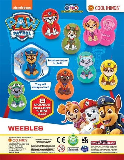 50mm Vending Capsules Paw Patrol Weebles 2d Figurines X 100