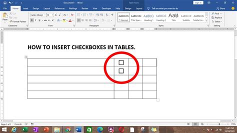 How To Insert Checkboxes In Microsoft Word Table Youtube