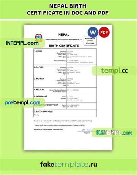 Nepal Birth Certificate Pdf And Word Download Template