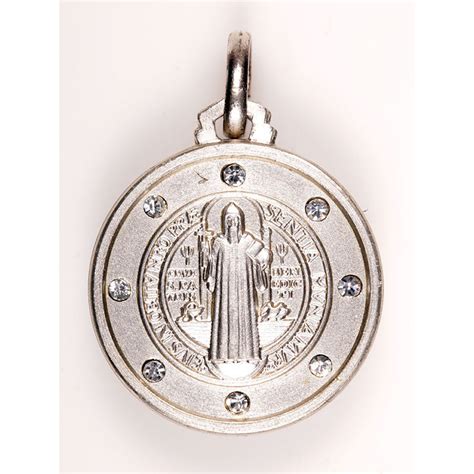st benedict large sterling silver medal w crystals the catholic t store