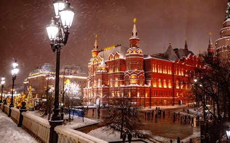 793937 Russia Moscow Winter Houses Trees Night Snow Street