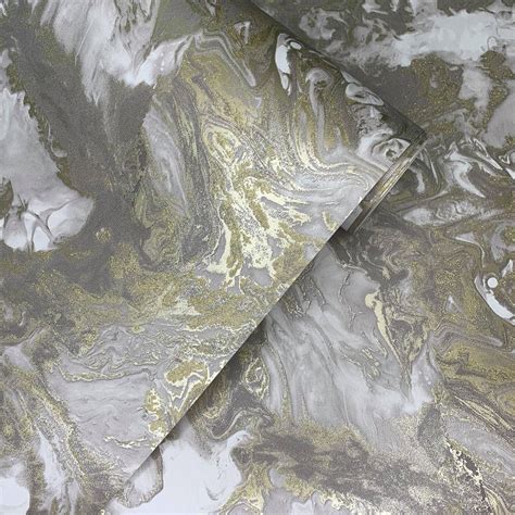 Liquid Marble Wallpaper Debona Metallic Glitter Gold Charcoal Grey