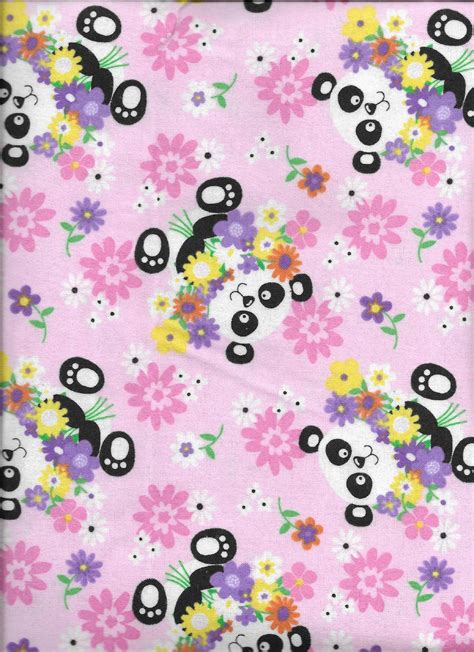 New Pink Panda And Flowers 100 Cotton Flannel Fabric By The Etsy