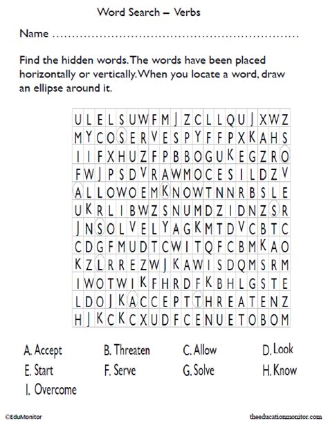 Verbs Word Search Puzzle Worksheet For Grade 3 Edumonitor