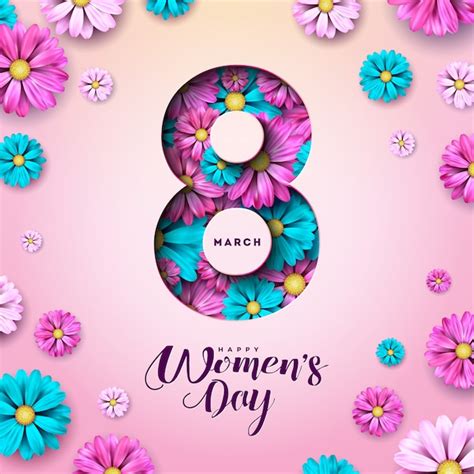Mars Carte De Voeux Floral Happy Womens Day Vecteur Gratuite