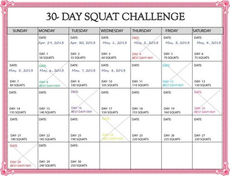 30 Day Squat Challenge Printable Printable Word Searches