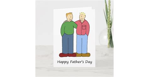 Gay Fathers Day Two Dads Male Cartoon Couple Card